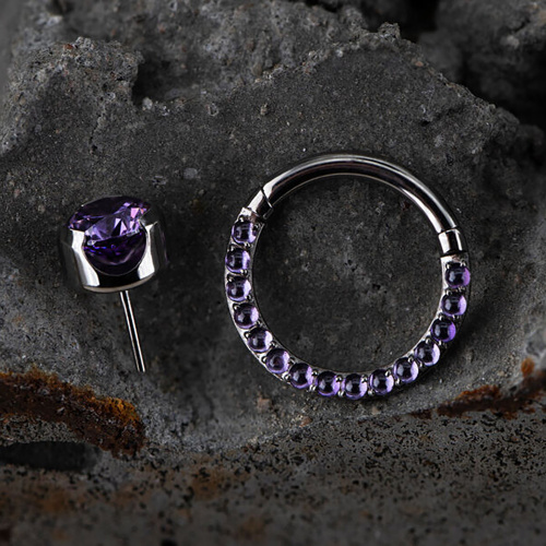 Кольцо-кликер Side Amethyst Stone 1.2 мм (16 G) фото 3